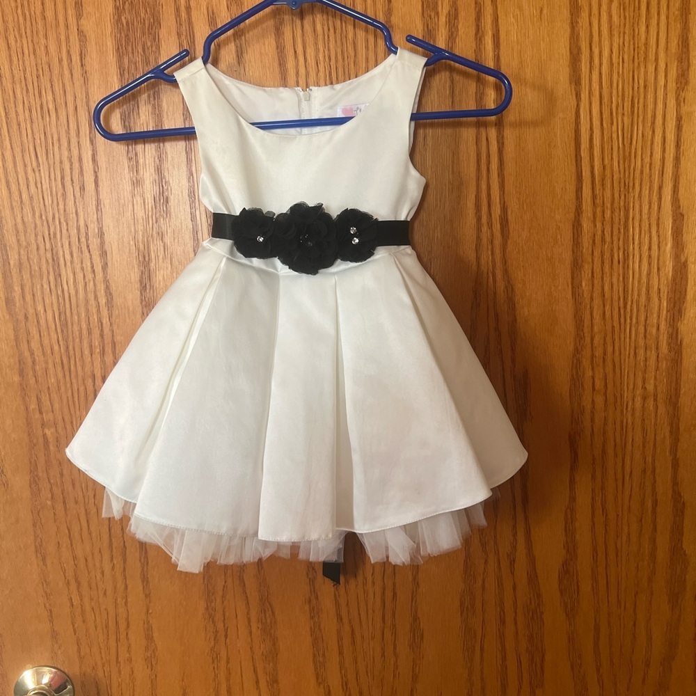 Tip Top Kids Ivory Dress with Black Floral Belt